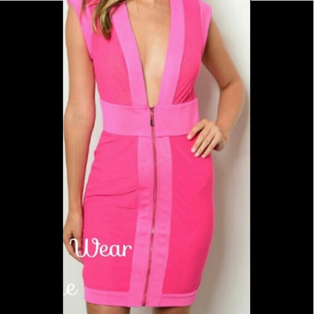 Sexy low cut hot Pink Dress- new with tags- size medium